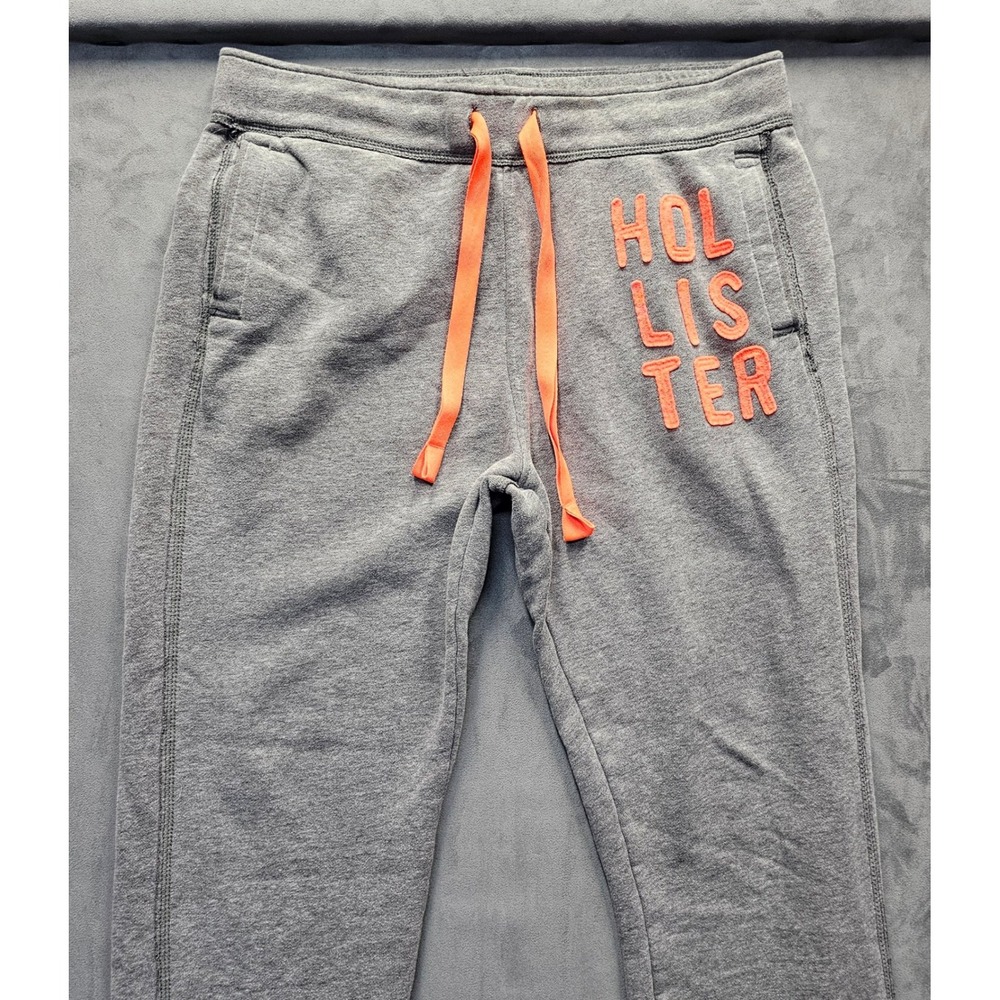 Y2K Hollister Men's Gray Orange Logo Jogger Sweatpants Size L
